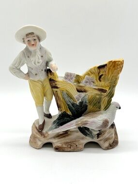 Vintage Paulux Hand Painted Bisque Porcelain Planter Figurine Occupied Japan